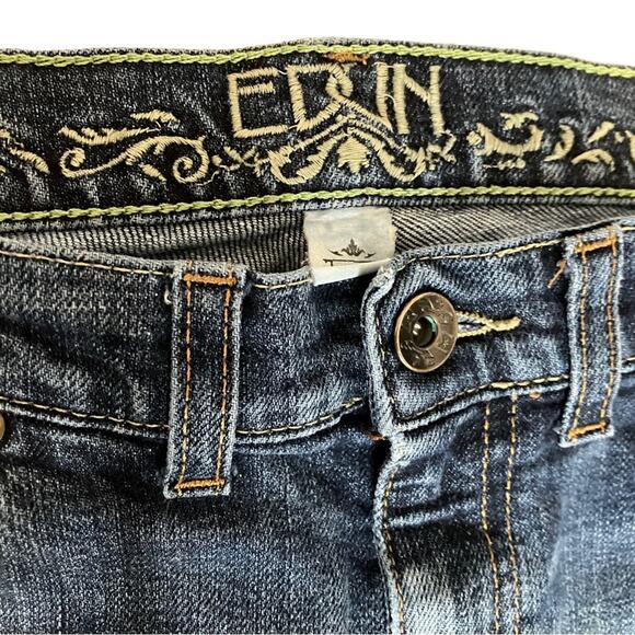 Edun Blue Flare Wide Leg Jeans with Fading and Whiskering 27 - Picture 3 of 8